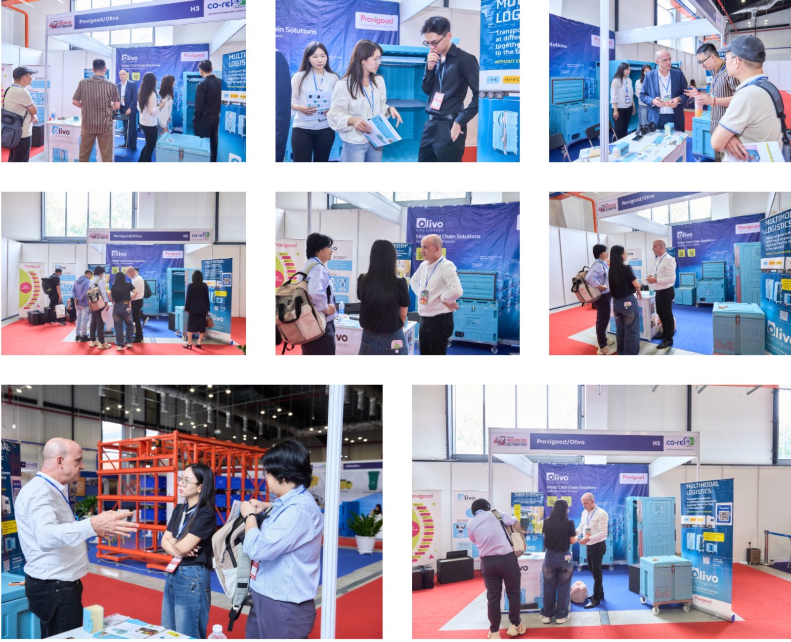Mosaic of eight photos of Provigood and Olivo at the Vietnam CO-REF and SMART DELIVERY Exhibition in Binh Duong.